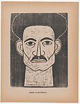 Head a man facing the viewer, from the portfolio 'Los pequeños grabadores en madera, alumnos de la Escuela Preparatoria de Jalisco' (Guadalajara, Mexico 1925).