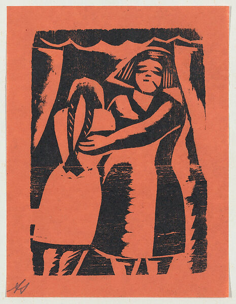 'One recourse, prostitution', a woman and a young girl, from the folio '13 Grabados', David Alfaro Siqueiros (Mexican, Camargo 1896–1974 Cuernevaca), Woodcut on orange paper 