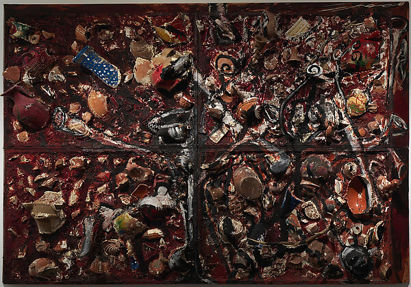 Bones and Trumpets Rubbing Against Each Other Towards Infinity, Julian Schnabel (American, born Brooklyn, New York, 1951), Plaster, glazed and unglazed ceramic, cervidae antlers, cervidae leg/hoof, oil paint and wax on wood. 