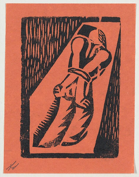 'The slave', a man with his hands tied behind his back, from the folio '13 Grabados', David Alfaro Siqueiros (Mexican, Camargo 1896–1974 Cuernevaca), Woodcut on orange paper 