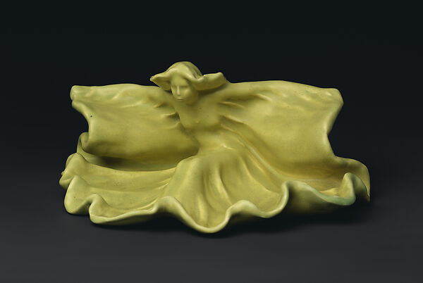 Card tray with Loie Fuller, Designed by Anna Marie Valentien (American, 1862–1947), Earthenware, American