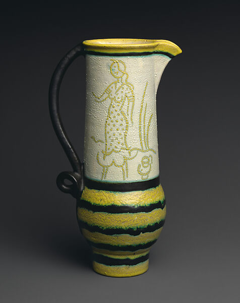 Pitcher with figures, Adolf Odorfer, Earthenware, American