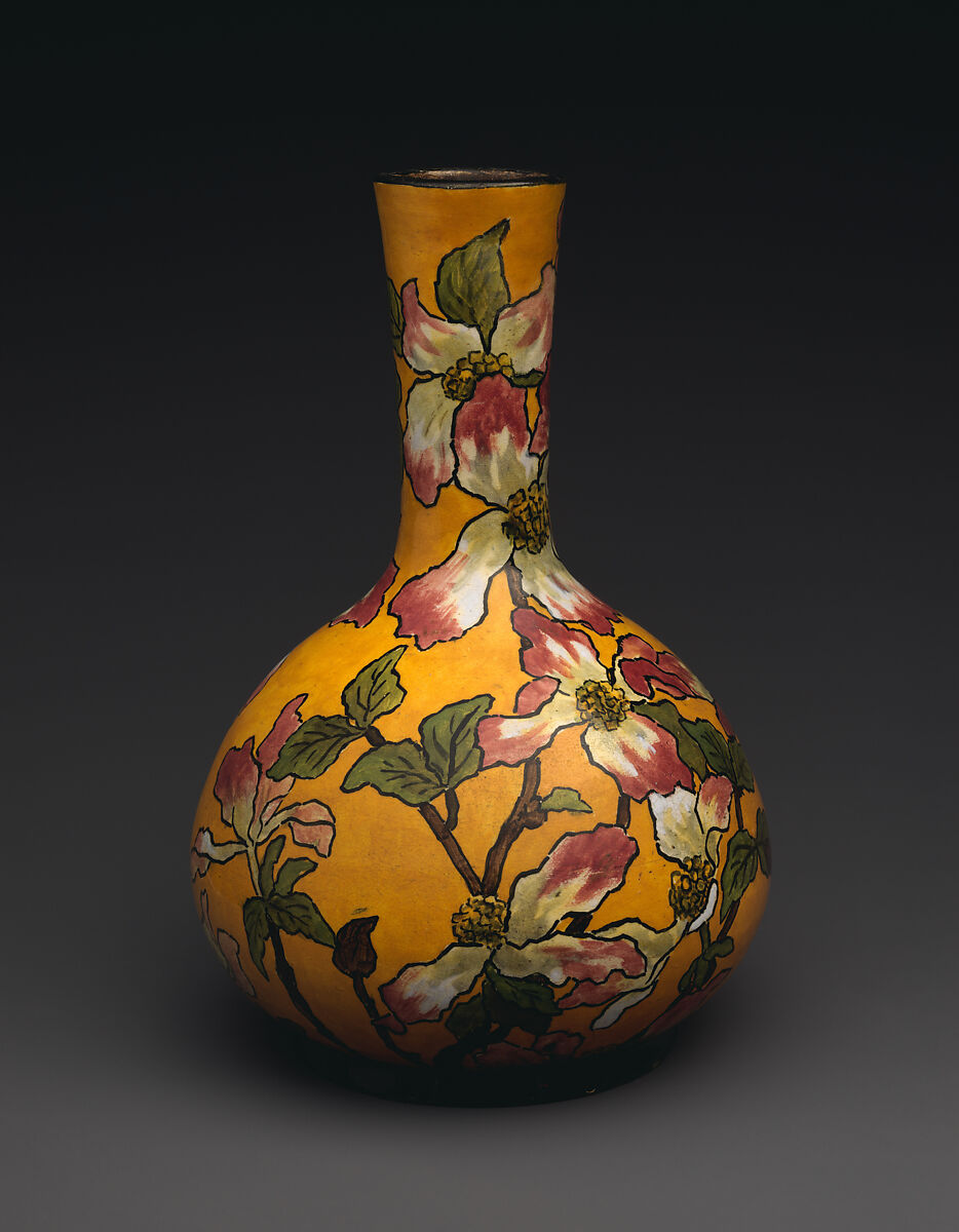 Vase with dogwood blossoms, John Bennett (1840–1907), Earthenware, American