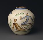 Vase with picnickers, Maija Grotell (American (born Finland), Helsinki 1899–1973 Pontiac, Michigan), Earthenware, American