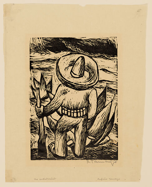 The Revolutionist (a man holding a rifle viewed from behind), Rufino Tamayo (Mexican, Oaxaca 1899–1991 Mexico City), Woodcut on Japan paper 