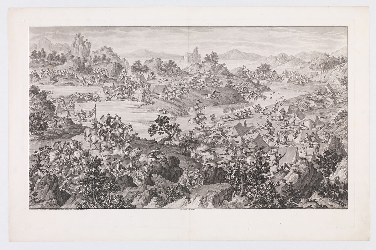 The Combat of Khurungui, Jacques Aliamet (French, Abbeville 1726–1788 Paris), Etching and engraving 