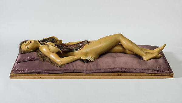 Anatomical Venus, Fontana Workshop (Italian, 1754–1805), Wood skeleton, transparent wax, variously colored waxes with pigments, hair, venetian glass, and rosewood, Italian 