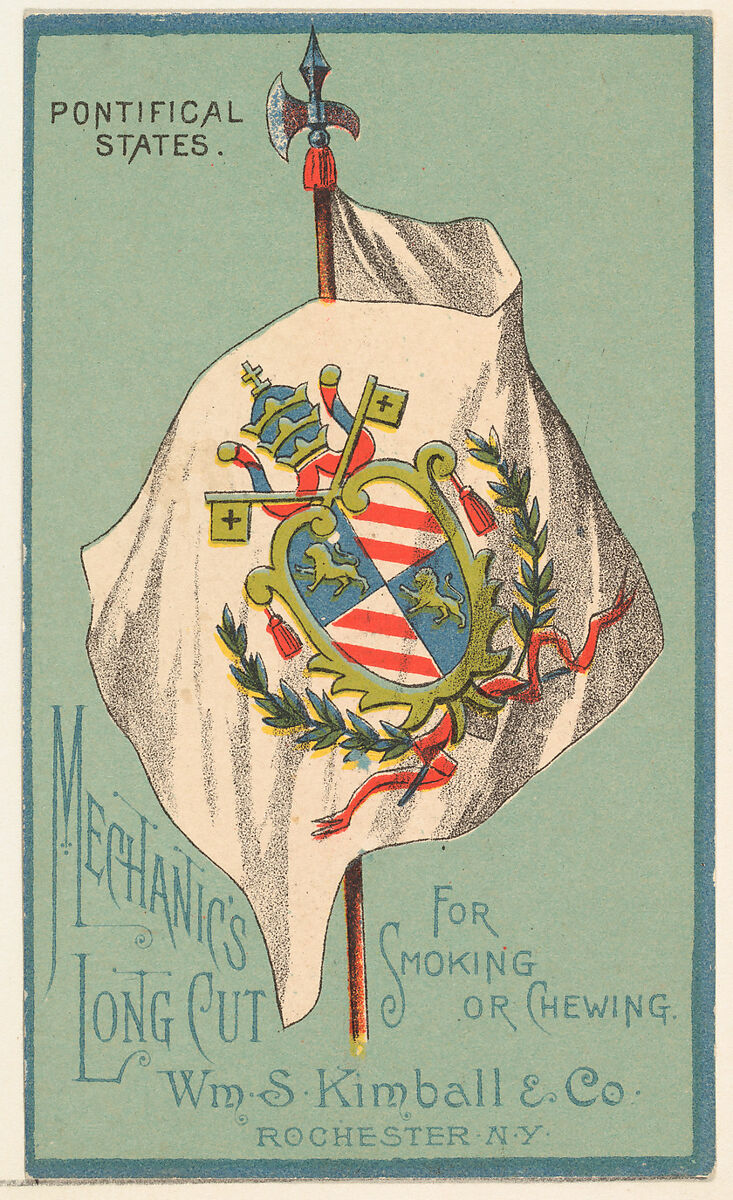 Pontifical States, from the National Flags series (N195) issued by Wm. S. Kimball & Co., Issued by William S. Kimball &amp; Company, Commercial color lithograph 