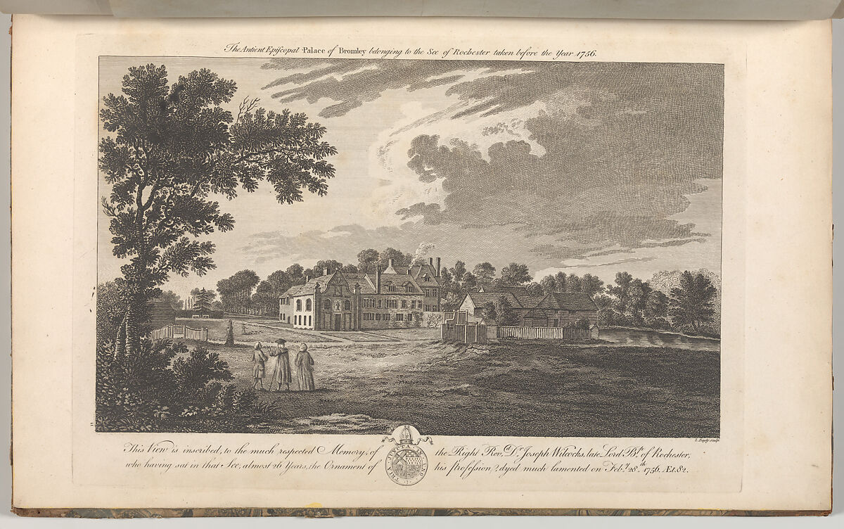 The Ancient Episcopal Palace of Bromley, belonging to the See of Rochester, taken before the year 1756, from Edward Hasted's, The History and Topographical Survey of the County of Kent, vols. 1-3, Drawn and etched by John Bayly (British, active 1755–82), Etching and engraving 
