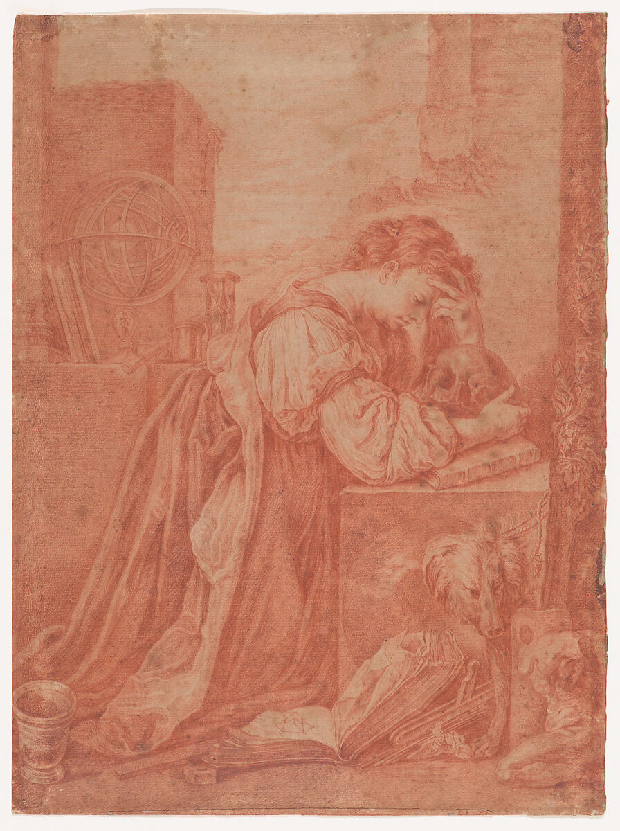 Melancholia, Henri Simon Thomassin (French, Paris 1687–1741), Red chalk 
