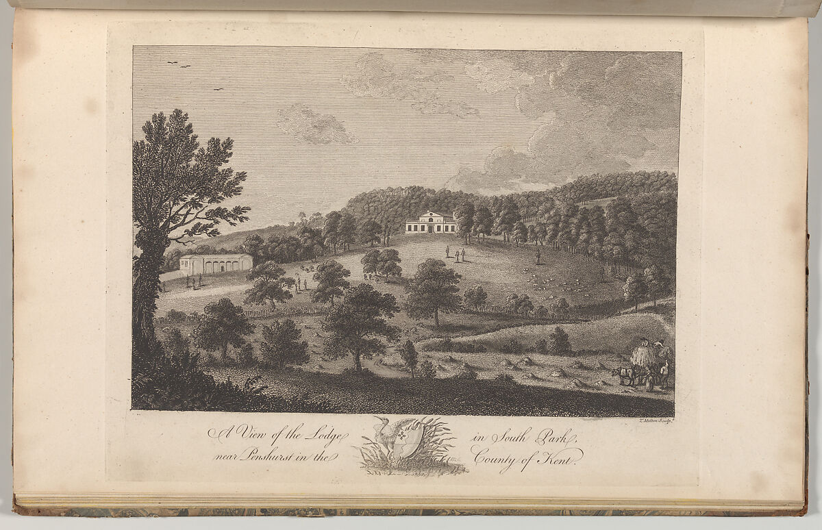 A View of the Lodge in the South Park, near Penshurst in the County of Kent, from The History and Topographical Survey of the County of Kent, vols. 1-3, Thomas Milton (British, 1743–1827 Bristol), Etching and engraving 