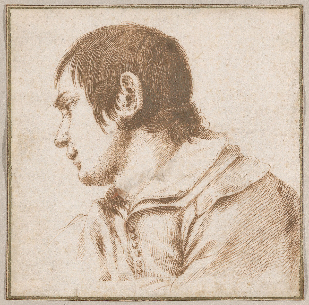 Young Boy in Bust-Length, Circle of Guercino (Giovanni Francesco Barbieri) (Italian, Cento 1591–1666 Bologna), Pen and brown ink 