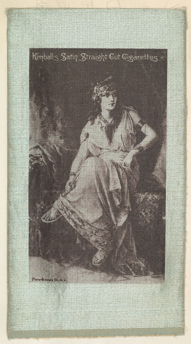Seated woman (on blue silk), from the Girl Art Subjects series (N193) issued by Wm. S. Kimball & Co., Issued by William S. Kimball &amp; Company, Commercial lithograph printed on silk 