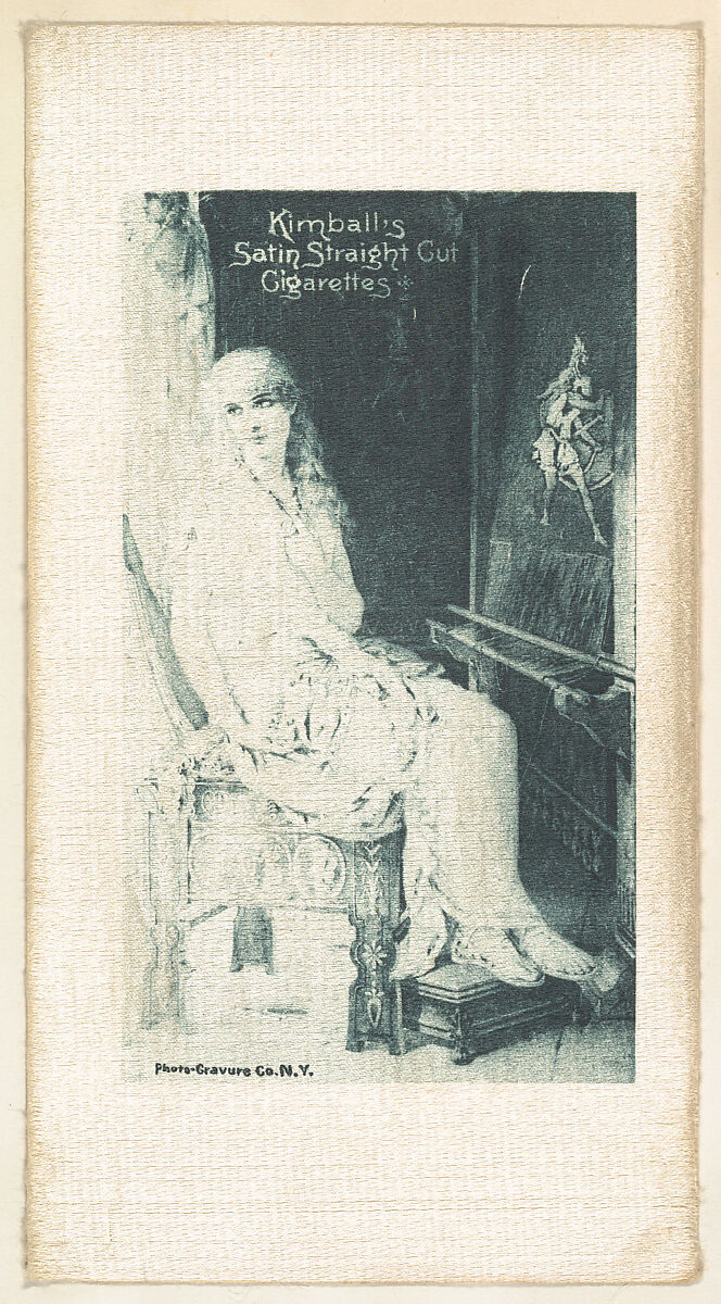 Seated woman (on white silk), from the Girl Art Subjects series (N193) issued by Wm. S. Kimball & Co., Issued by William S. Kimball &amp; Company, Commercial lithograph printed on silk 