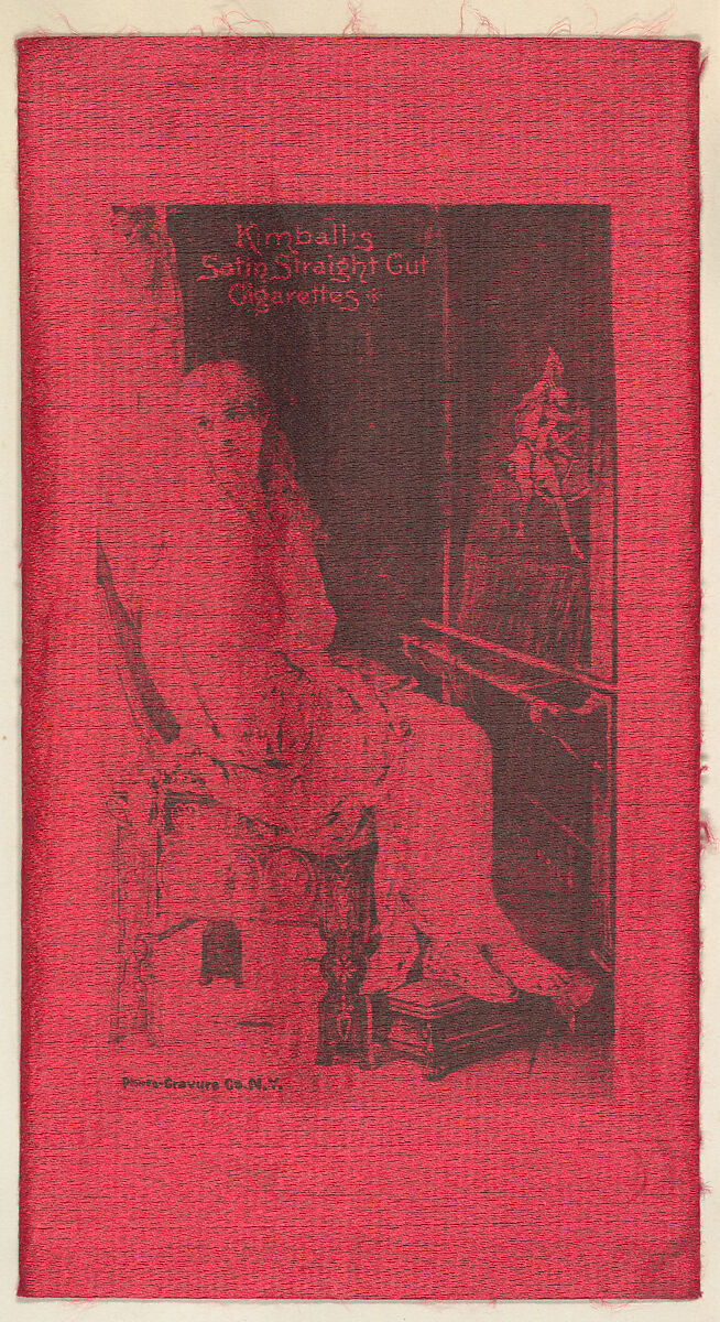 Seated woman (on red silk), from the Girl Art Subjects series (N193) issued by Wm. S. Kimball & Co., Issued by William S. Kimball &amp; Company, Commercial lithograph printed on silk 