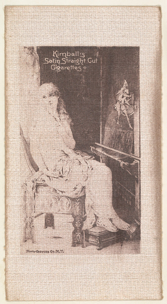 Seated woman (on purple silk), from the Girl Art Subjects series (N193) issued by Wm. S. Kimball & Co., Issued by William S. Kimball &amp; Company, Commercial lithograph printed on silk 