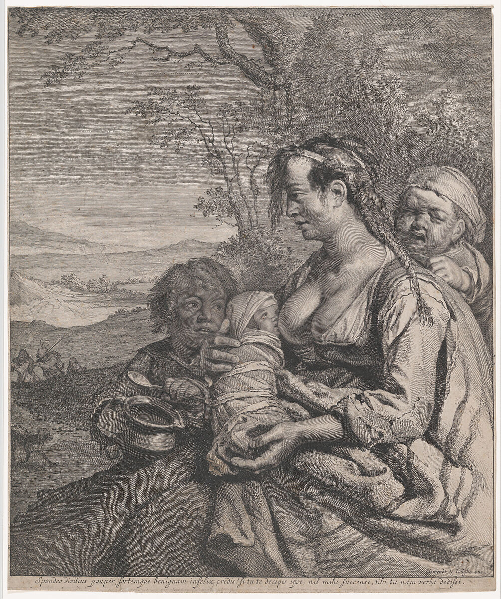 Roma Mother with Children, Cornelis Visscher (Dutch, Haarlem (?) 1628/29–1658 Amsterdam), Etching and engraving, state iv of v 