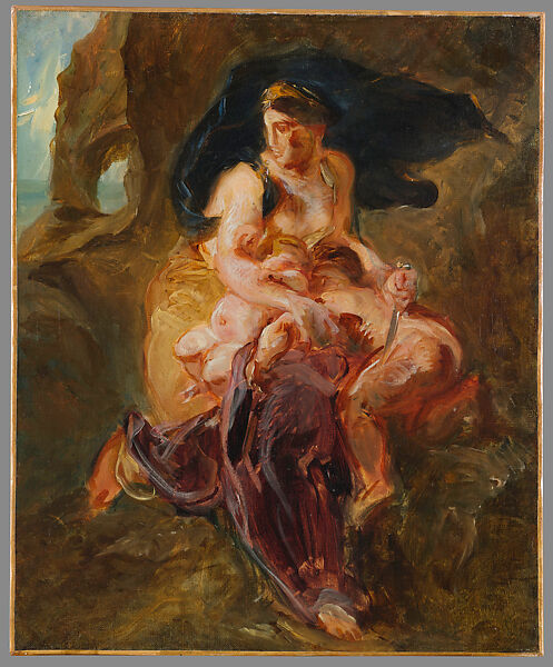 Medea About to Kill Her Children, sketch, Eugène Delacroix (French, Charenton-Saint-Maurice 1798–1863 Paris), Oil on canvas 
