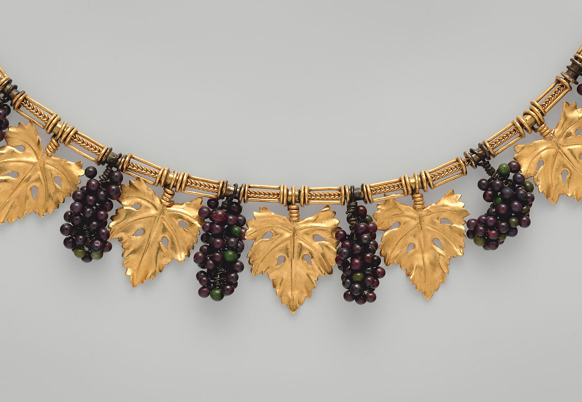 Archaeological revival necklace, Castellani, Gold, glass, Italian, Rome