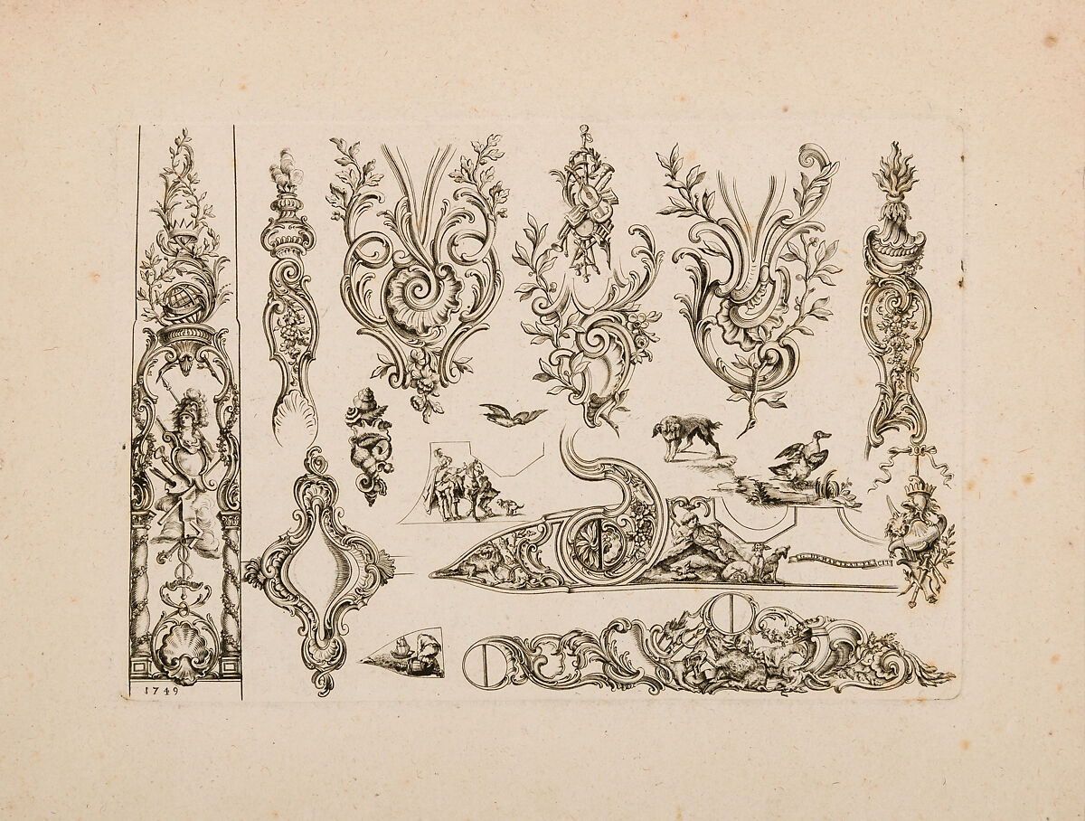 Plate Six from Nouveavx Desseins D’Arquebvseries, Signed by Gilles Demarteau (French, Liège 1722–1776 Paris), Engraving, French 