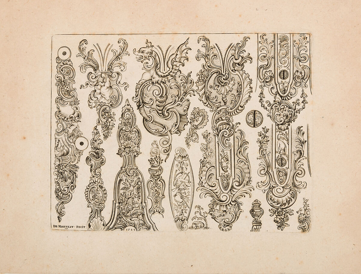 Plate Ten from Nouveavx Desseins D’Arquebvseries, Signed by Gilles Demarteau (French, Liège 1722–1776 Paris), Engraving, French 