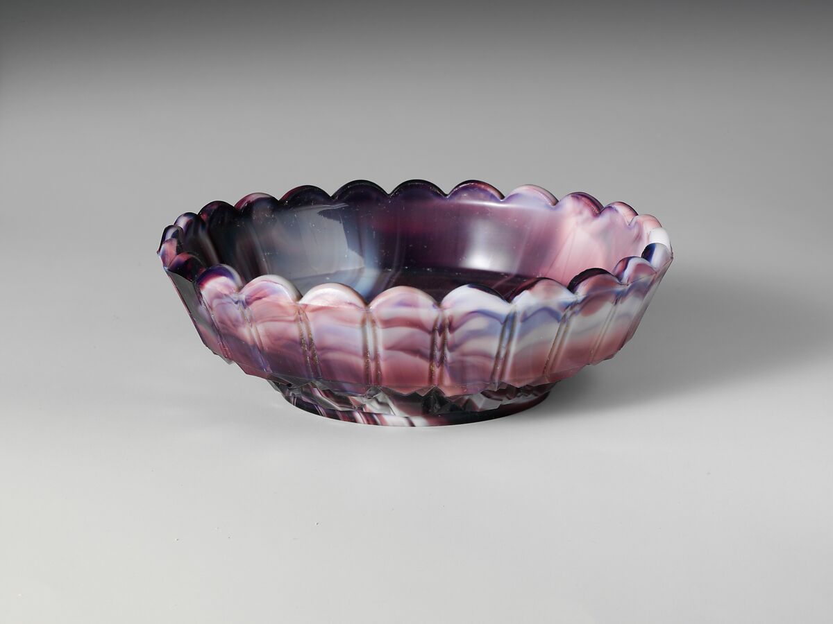 Sauce Dish, Challinor, Taylor and Company (1866–1891), Pressed purple marble glass, American 