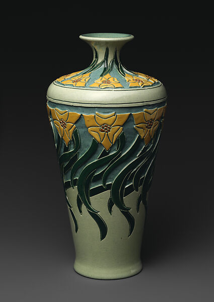 Della Robbia vase with daffodils, Designed by Frederick Hurten Rhead (American (born England), Hanley, Stoke-on-Trent 1880–1942 New York), Earthenware, American