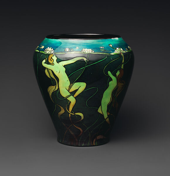 Vase with water nymphs, Decorated by Adelaide Alsop Robineau (American, Middletown, Connecticut, 1865–1929 Syracuse, New York), Porcelain, American