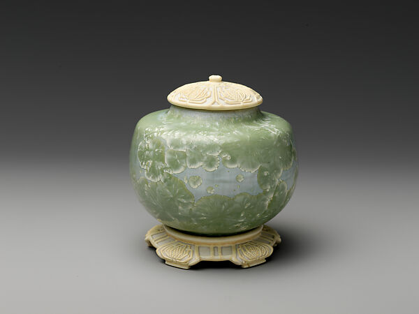 Covered vase on stand with teasel, Adelaide Alsop Robineau (American, Middletown, Connecticut, 1865–1929 Syracuse, New York), Porcelain, American