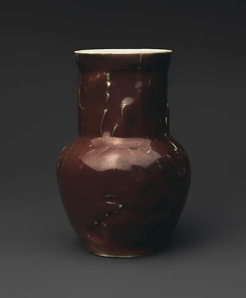 Losanti vase with grape leaves, M. Louise McLaughlin (American, Cincinnati, Ohio 1847–1939 Cincinnati, Ohio), Porcelain, American