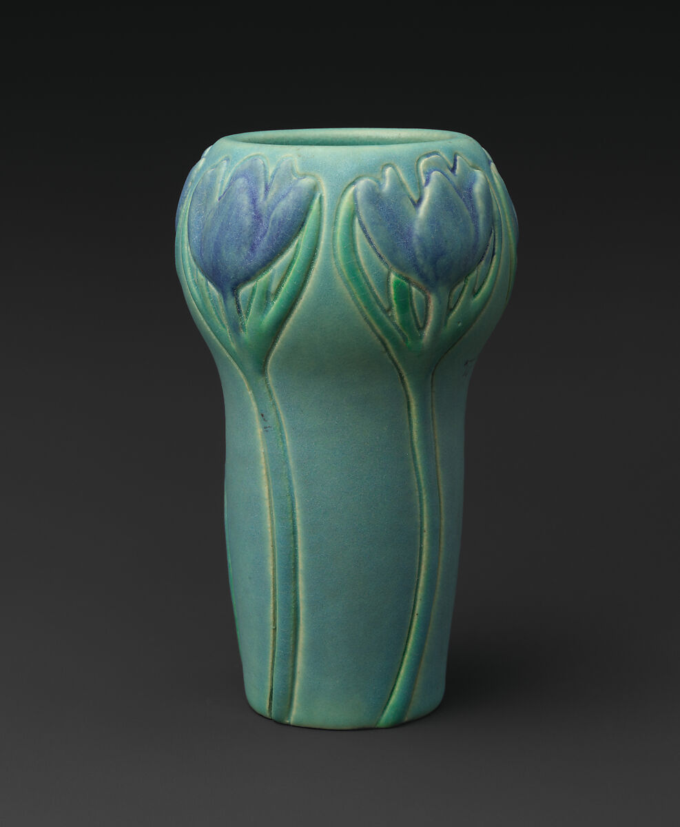 Vase with crocuses, Designed by Artus Van Briggle (American, Felicity, Ohio 1869–1904 Colorado Springs, Colorado), Stoneware, American 