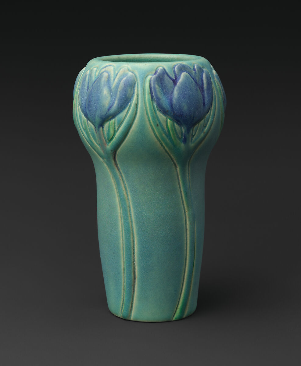 Vase with crocuses, Designed by Artus Van Briggle (American, Felicity, Ohio 1869–1904 Colorado Springs, Colorado), Stoneware, American