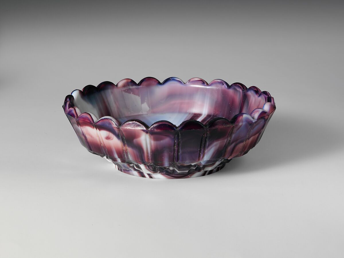 Sauce Dish, Challinor, Taylor and Company (1866–1891), Pressed purple marble glass, American 