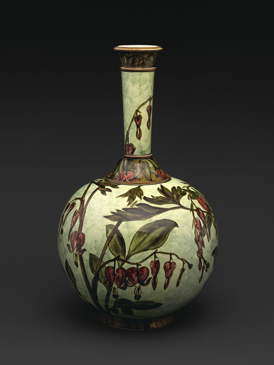 Vase with bleeding hearts, John Bennett (1840–1907), Earthenware, American