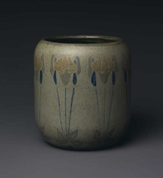 Vase with plants, Designed by Arthur Irwin Hennessey (American, 1882–1923), Earthenware, American 