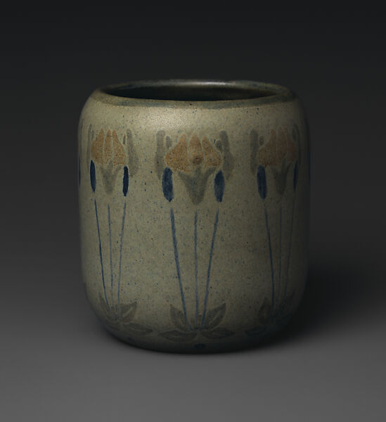 Vase with plants, Designed by Arthur Irwin Hennessey (American, 1882–1923), Earthenware, American