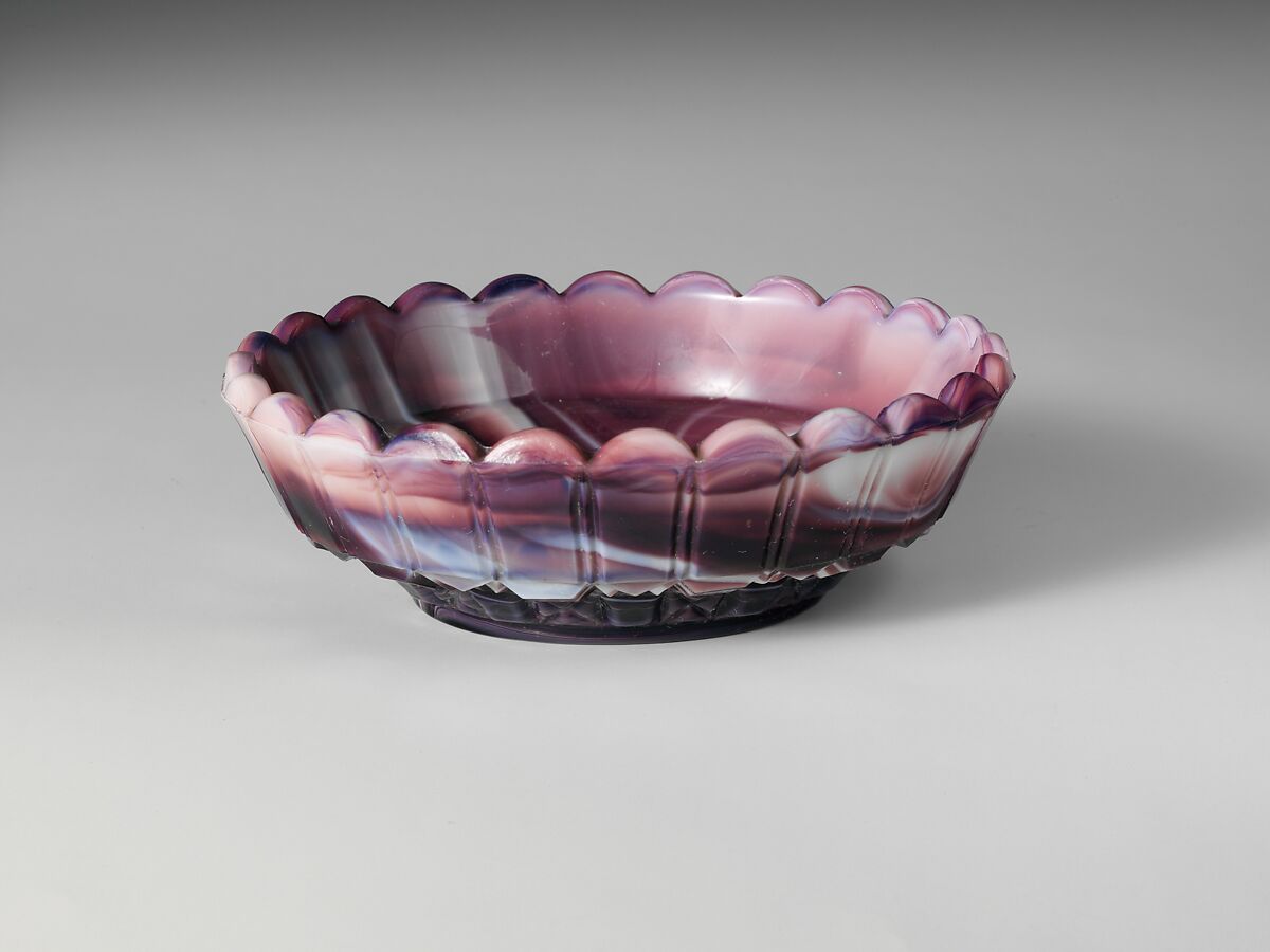 Sauce Dish, Challinor, Taylor and Company (1866–1891), Pressed purple marble glass, American 