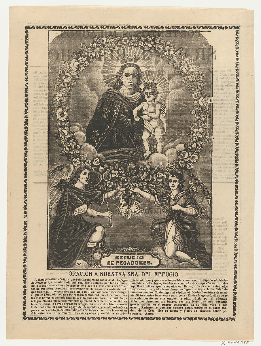 Broadsheet relating to Our Lady of Refuge with prayer, Anonymous, Photorelief and letterpress 