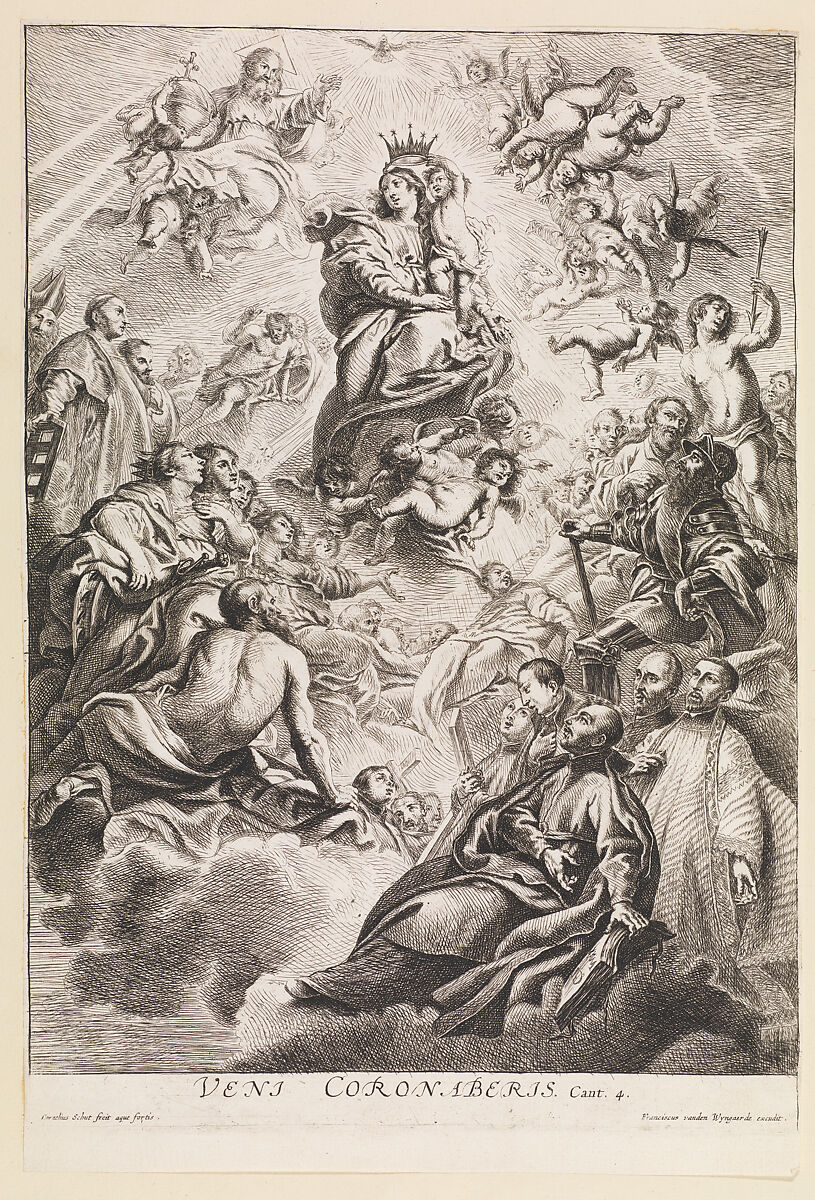 Coronation of the Virgin by the Child Adored by Saints, Cornelis Schut (Flemish, Antwerp 1597–1655 Antwerp), Etching 