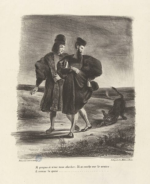 Faust, plate 4: Faust, Wagner, and the Poodle, Eugène Delacroix (French, Charenton-Saint-Maurice 1798–1863 Paris), Lithograph; first state of four 