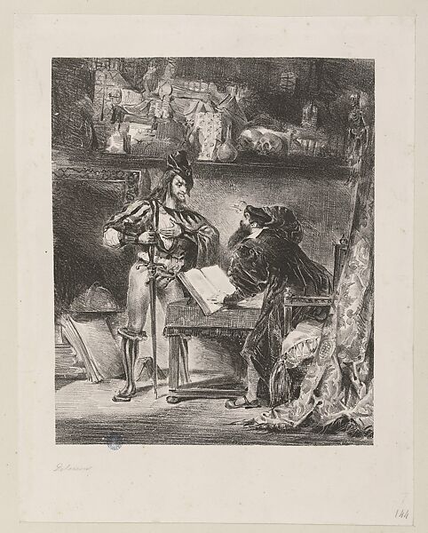 Faust, plate 5: Mephistopheles Appearing to Faust, Eugène Delacroix (French, Charenton-Saint-Maurice 1798–1863 Paris), Lithograph; first state of five 