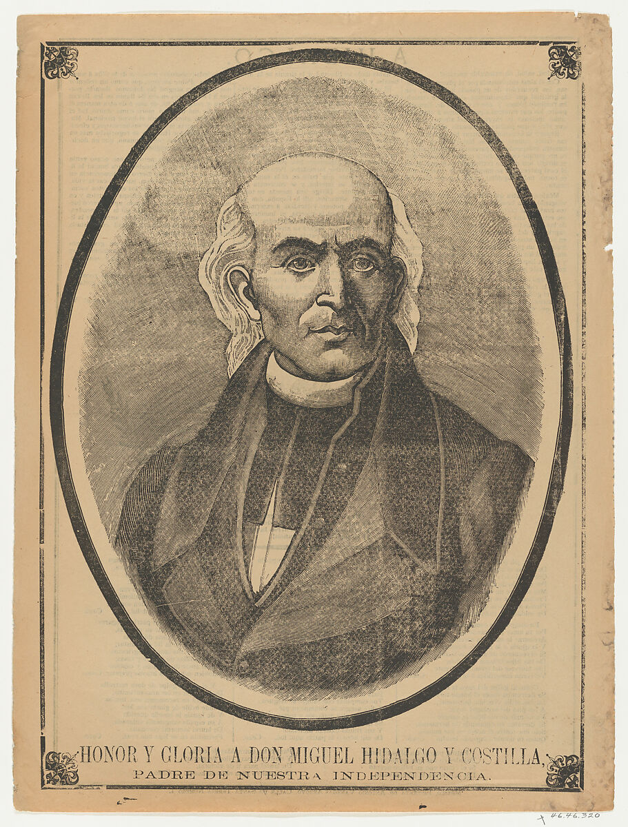 Broadsheet with portrait of Don Miguel Hidalgo y Costilla, Anonymous, Photorelief and letterpress 