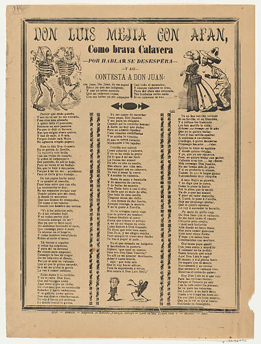 Broadsheet relating to Don Luis Mejia and Afan, a corrido (ballad) in the bottom section