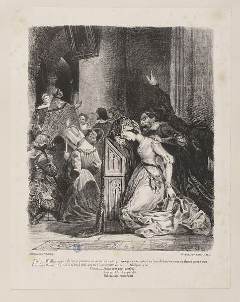 Faust, plate 13: Marguerite in Church, Eugène Delacroix (French, Charenton-Saint-Maurice 1798–1863 Paris), Lithograph; second state of five 