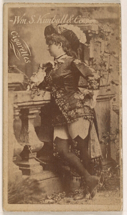 Actress leaning on prop ballustrade, from the Actresses series (N203) issued by Wm. S. Kimball & Co., Issued by William S. Kimball &amp; Company, Commercial color lithograph