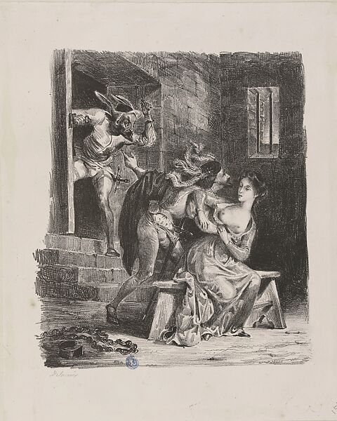 Faust, plate 17: Faust with Marguerite in Prison, Eugène Delacroix (French, Charenton-Saint-Maurice 1798–1863 Paris), Lithograph; first state of seven 