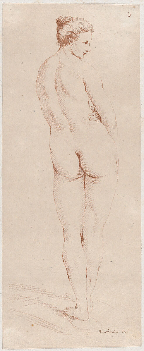 Standing Female Nude, Possibly Gilles-Antoine Demarteau (French, Paris, 1756–1802), Chalk manner in red 
