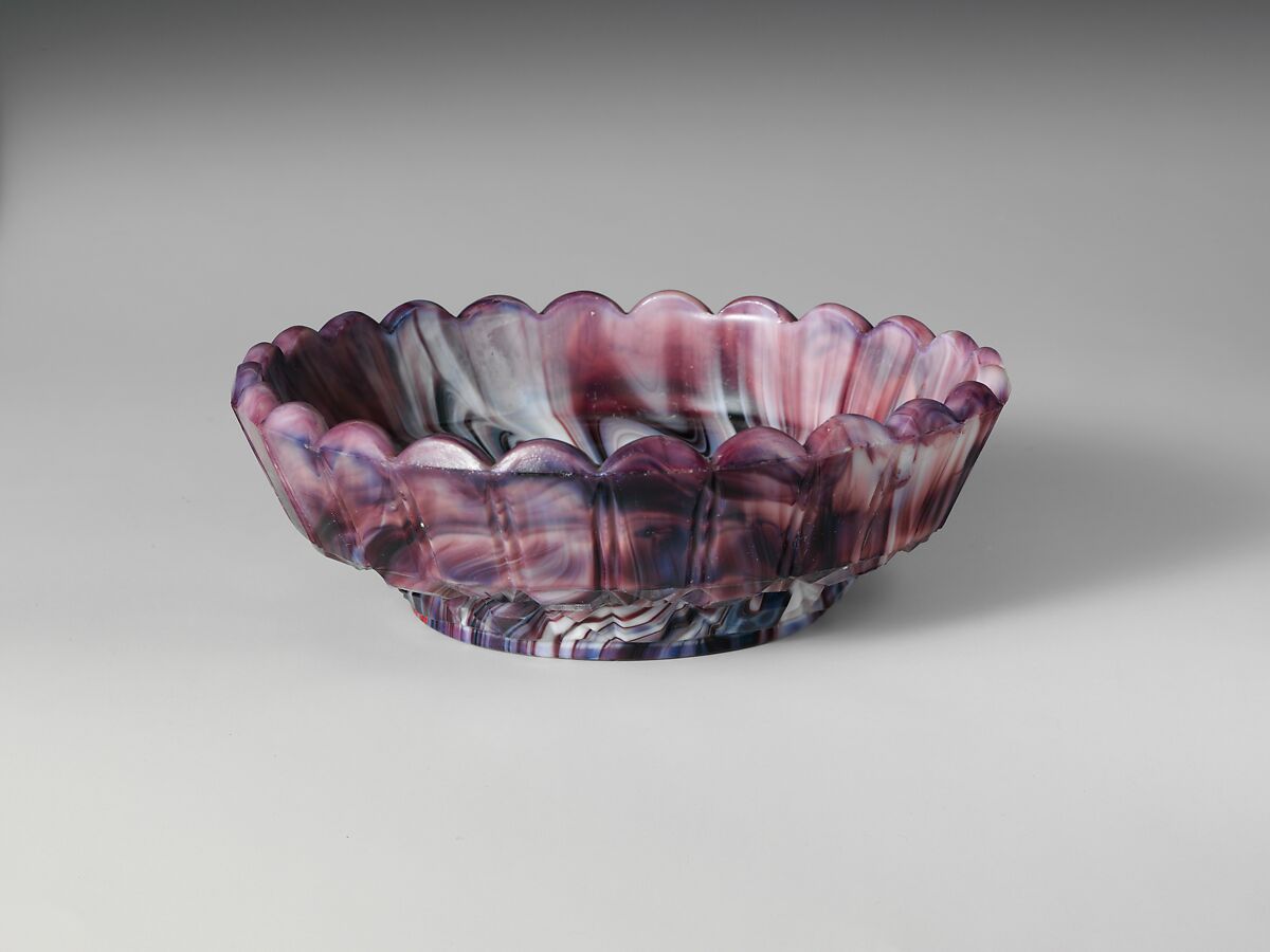 Sauce Dish, Challinor, Taylor and Company (1866–1891), Pressed purple marble glass, American 