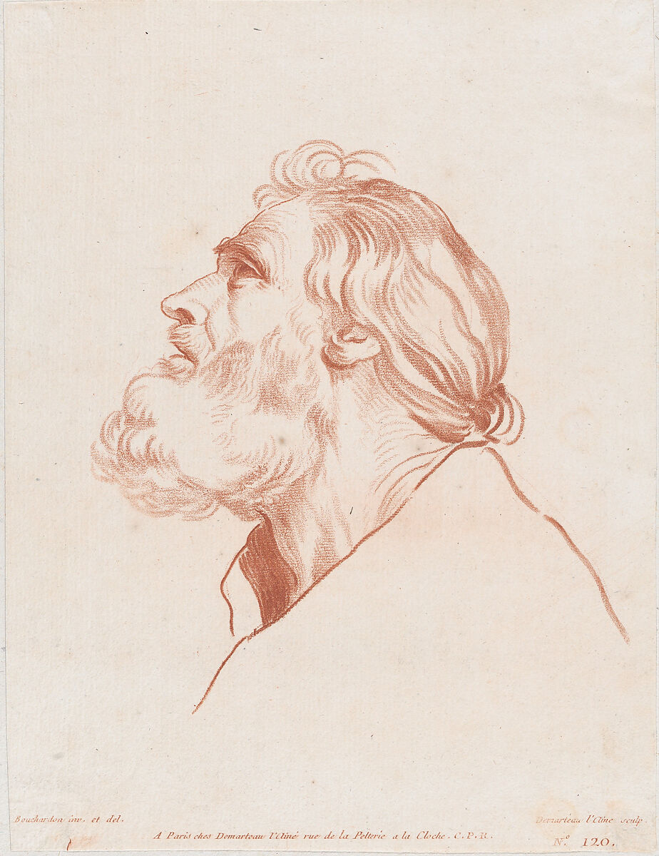 Bust Portrait of a Man with a Beard, Gilles-Antoine Demarteau (French, Paris, 1756–1802), Chalk manner in red 