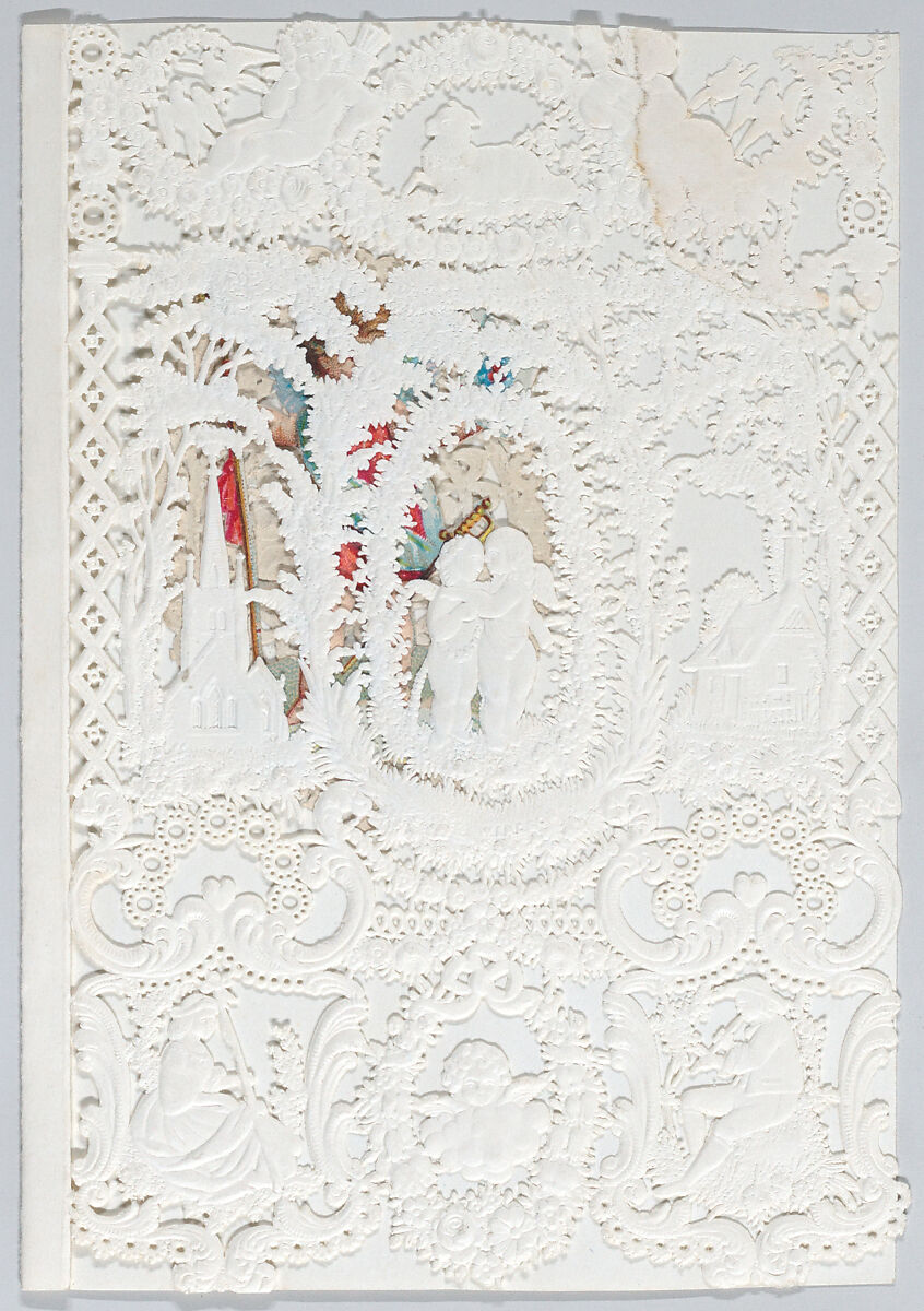 Valentine, Anonymous, Open-work cameo embossed  lace paper, die cut scrap 
